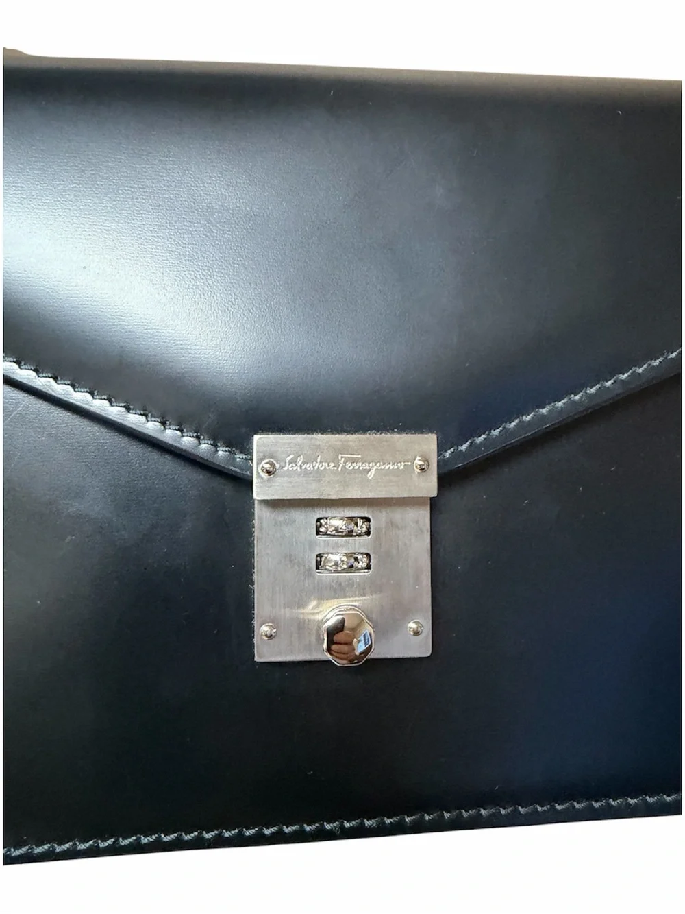 NEW SALVATORE FERRAGAMO 💯AUTHENTIC MENS CLASSIC LEATHER CLUTCH BLACK NWOT